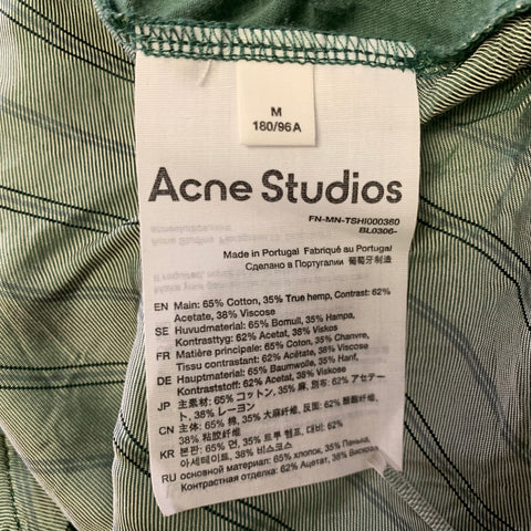 ACNE Size M Green Mixed Patterns Cotton Hemp Henley