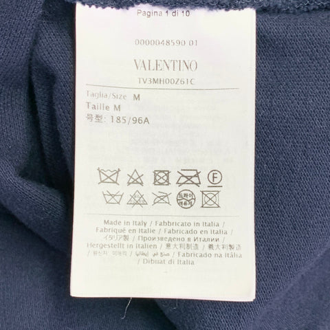 VALENTINO 2019 Size M Navy Blue Embroidered Beaded Outer Space Cotton Buttoned Polo