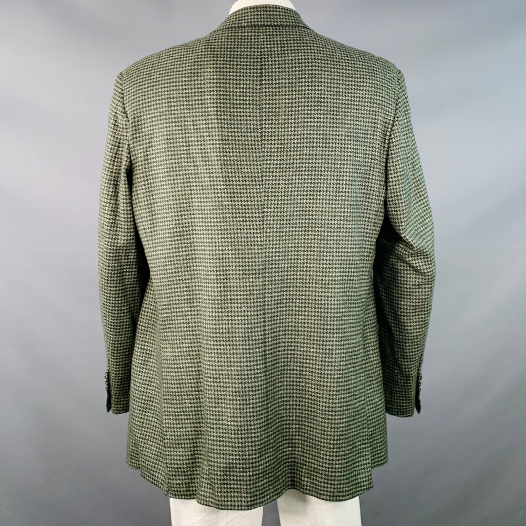 KITON Size 48 Regular Green Sage Houndstooth Cashmere Silk Notch Lapel Sport Coat