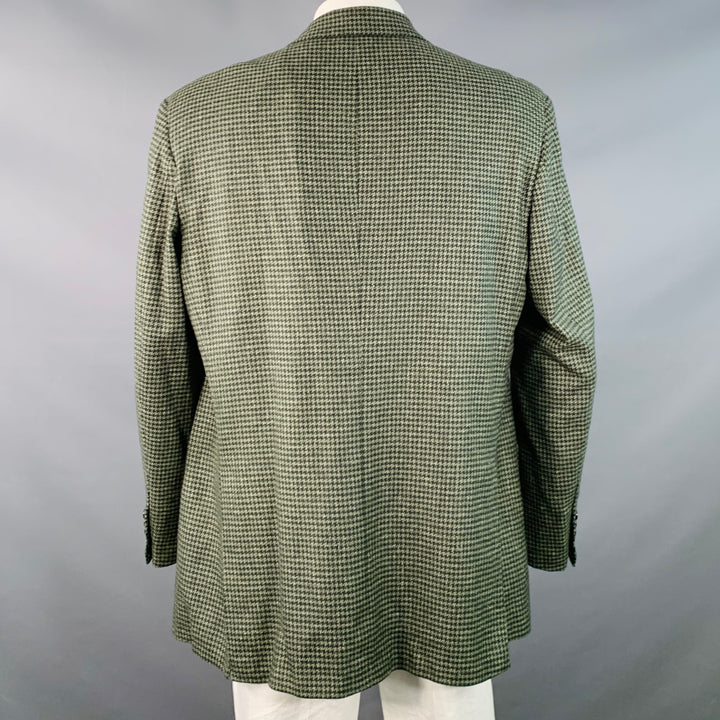 KITON Size 48 Regular Green Sage Houndstooth Cashmere Silk Notch Lapel Sport Coat