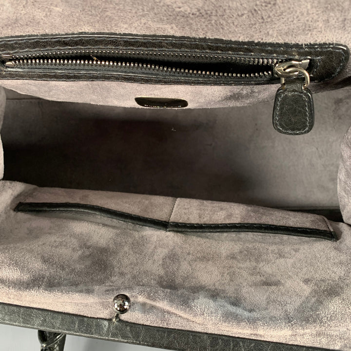 DONNA KARAN Black Silver Leather Doctor Handbag