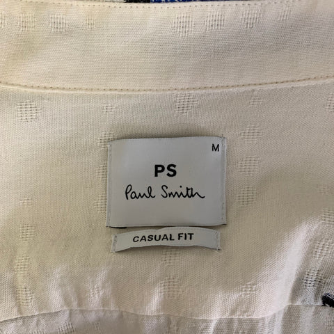 PS by PAUL SMITH Size M Cream Black & Blue Embroidery Short Sleeve Shirt