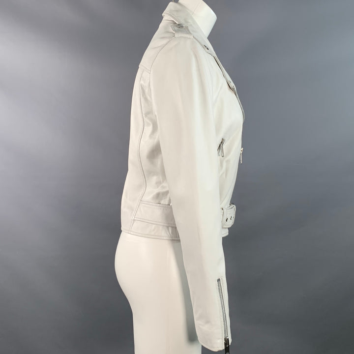 WALTER BAKER Size S White Leather Lambskin Zip Pockets Biker Jacket