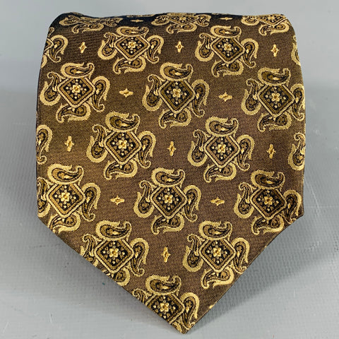 OXXFORD CLOTHES Brown Tan Jacquard Silk Tie