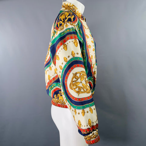GUCCI Size 36 Beige Multi Color Graphic Silk Blouson Jacket