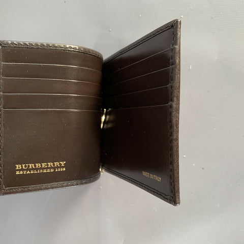 BURBERRY PRORSUM Beige Brown Plaid Pebble Grain Leather Wallet