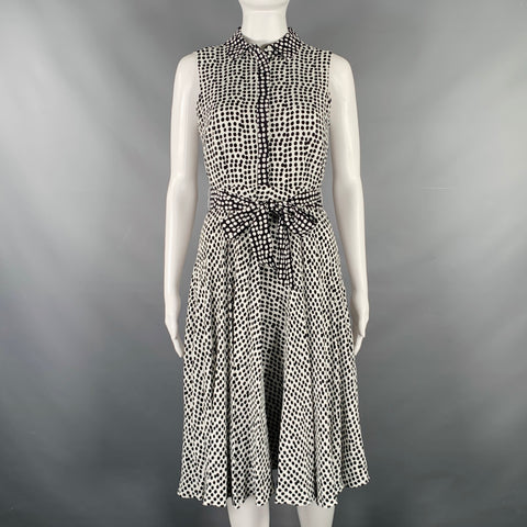 HOBBS LONDON Size 2 White Black Viscose Polka Dot A-Line Dress