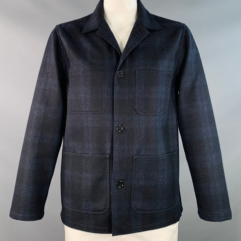 EMILE LAFAURIE Size XL Navy Plaid Wool Blend Painter Jacket