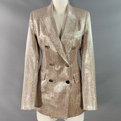 TOCCIN(NY) Size 4 Rose Silver Metallic Twill Double Breasted Jacket Blazer