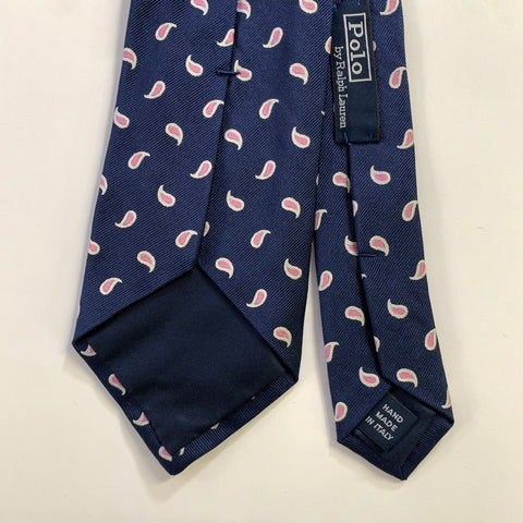 POLO Navy White Pink Paisley Dot Silk Tie