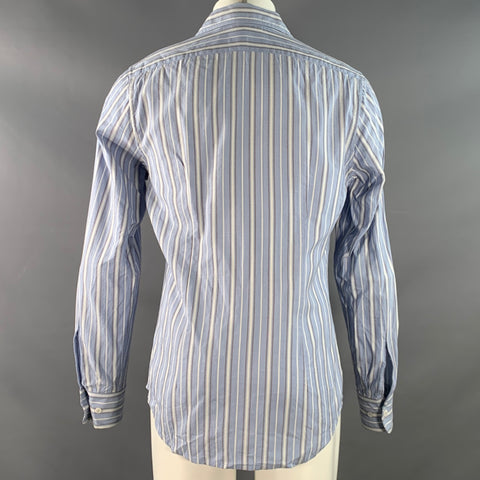 PRADA Size M Blue White Brown Stripe Jacquard Cotton Blend Long Sleeve Shirt