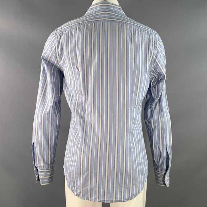 PRADA Size M Blue White Brown Stripe Jacquard Cotton Blend Long Sleeve Shirt
