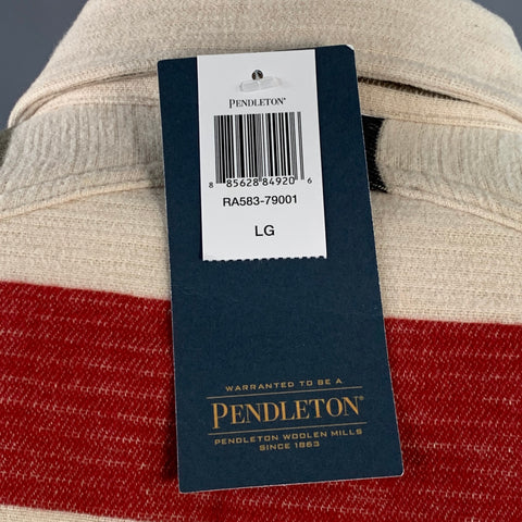 PENDLETON Size L Cream Multi Color Stripe Cotton Oversized Long Sleeve Shirt