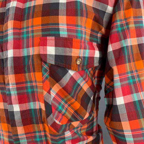GARBSTORE Size M Red Multi Color Plaid Cotton One Pocket Button Down Collar Long Sleeve Shirt