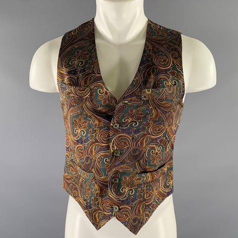 NORDSTROM Size S Green Burgundy Paisley Silk Vest