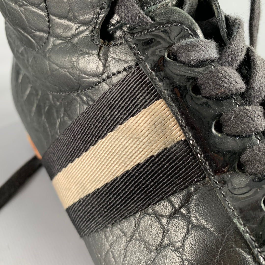 BALLY Size 7 -Frendy- Black White Ribbon Trim Leather High Top Sneakers