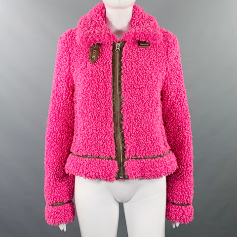 STAND STUDIO Size S Audrey Pink Brown Polyester Shaggy Faux Fur Jacket