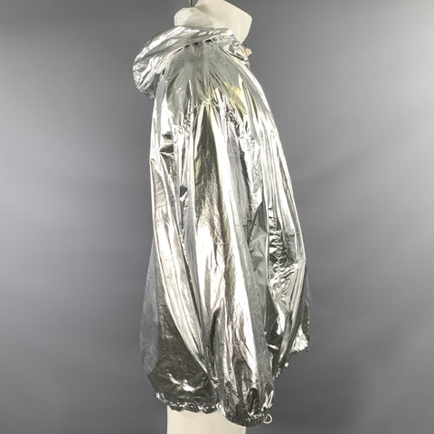 MONCLER Size M Silver Metallic Reversible Polyamide Zip Up Jacket