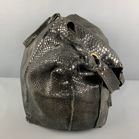 LE CUIR PERDU Black Gold Textured Leather Oversized Tote Handbag