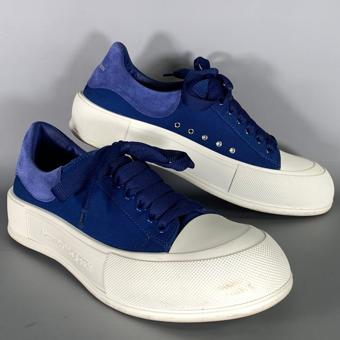ALEXANDER MCQUEEN Size 10 Blue White Canvas Low Top Sneakers