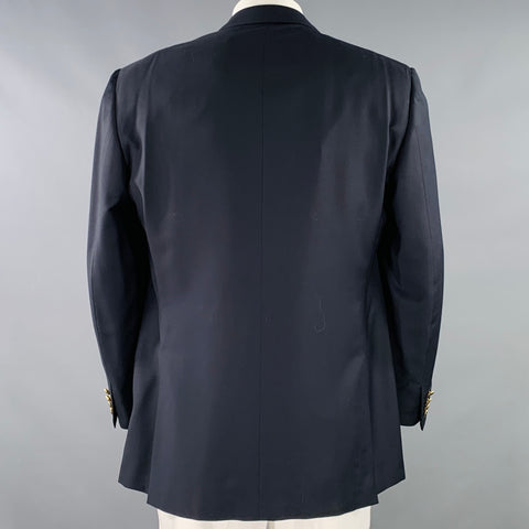 DUNHILL Size 44 Regular Navy Gold Wool Double Breasted Sport Coat