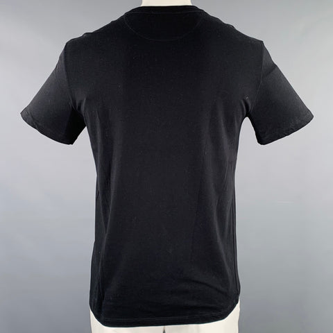 VALENTINO Size L Black Blue Logo Cotton Crew Neck T-shirt