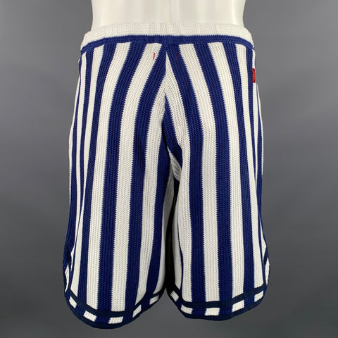 CLOT APPAREL Size S White Blue Stripe Cotton Drawstring Shorts