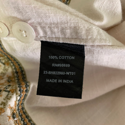 TODD SNYDER Size S Beige Embroidery Cotton Camp Short Sleeve Shirt