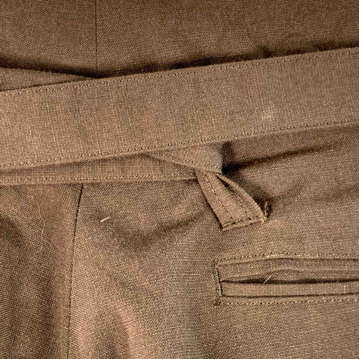 VISVIM Size L Hakama Dark Olive Wool Linen Pleated Belted Tapered Dress Pants