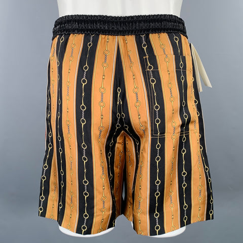 GUCCI Size 28 Gold Black Stripe Acetate Joggers Shorts