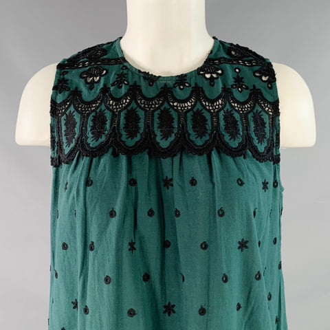 SEA NEW YORK Size 2 Green Black Cotton Lace Sleeveless Shift Dress