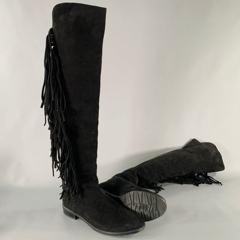 STUART WEITZMAN Size 7.5 Black Nylon Suede Fringe Pull On Boots