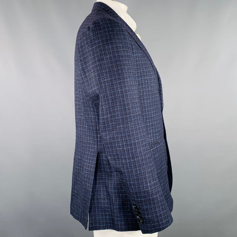 Veste de sport SARTORIO taille 44 en laine, soie et lin à carreaux bleu et noir