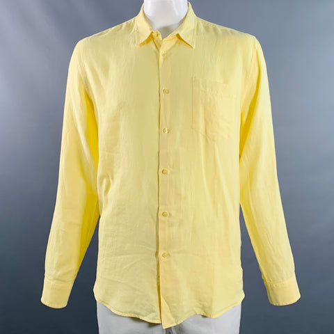 Chemise à manches longues en lin jaune à une poche VILEBREQUIN Taille XL