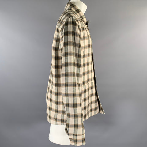 KLEIN EPSTEIN & PARKER Logue Size M Tan Olive Plaid Wool Blend See Through Coat