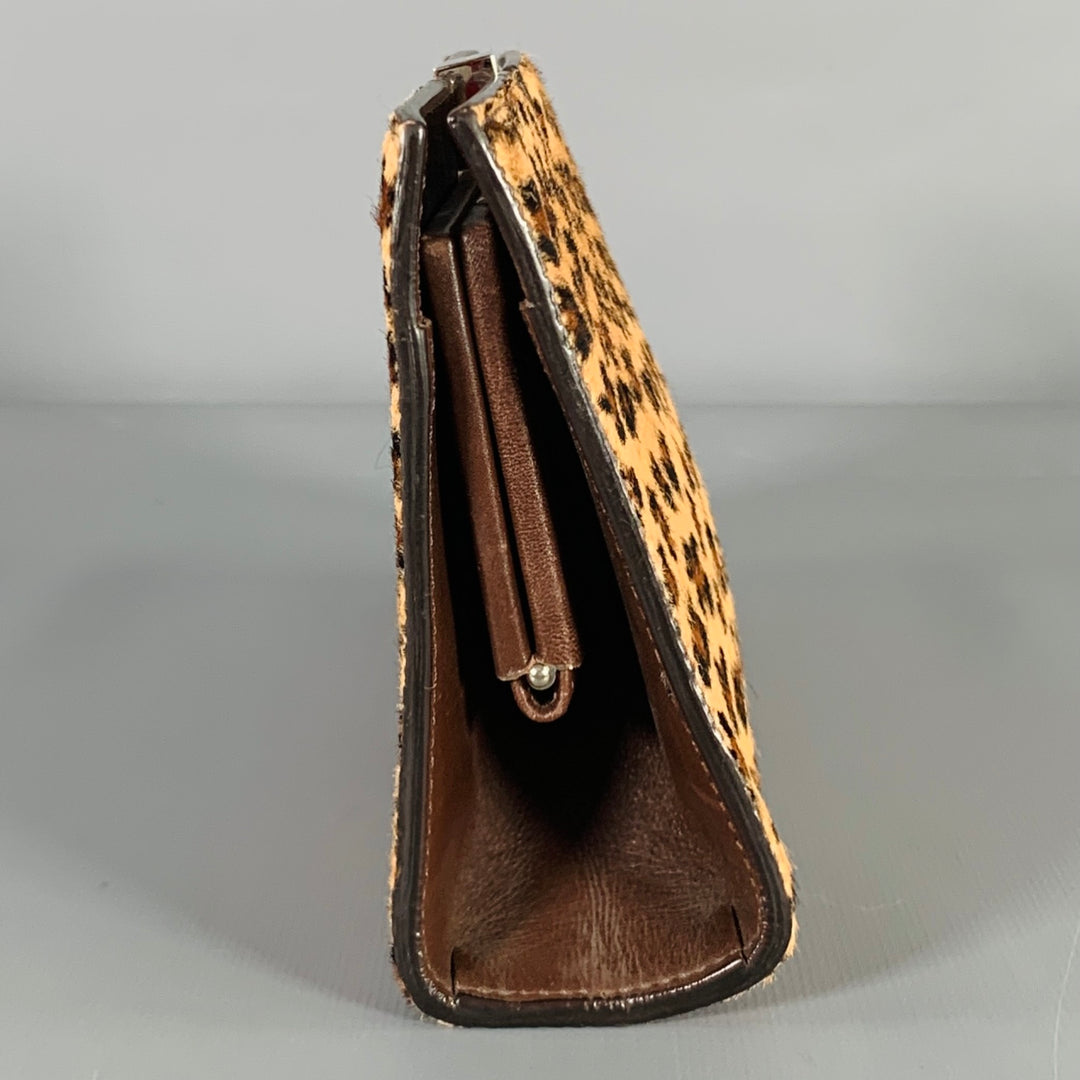LAMBERTSON TRUEX Beige Brown Animal Print Calf Hair Clutch