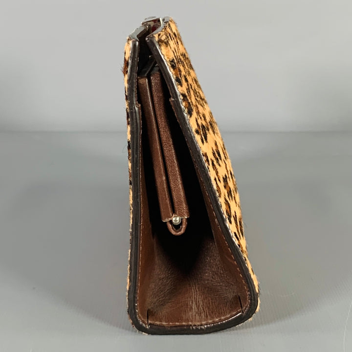 LAMBERTSON TRUEX Beige Brown Animal Print Calf Hair Clutch