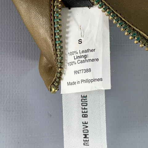 J.CREW Size S Green Olive Leather Cashmere Lined Gloves