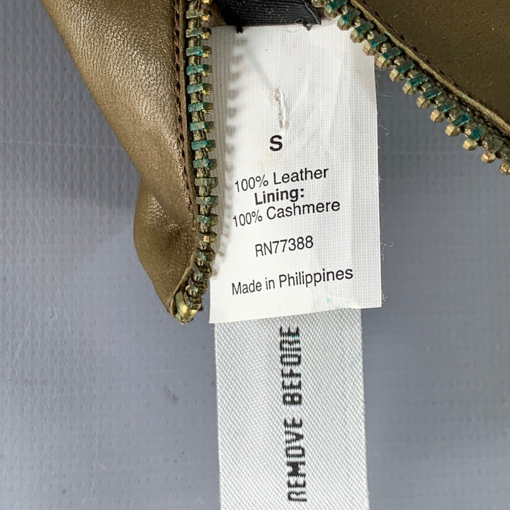 J.CREW Size S Green Olive Leather Cashmere Lined Gloves