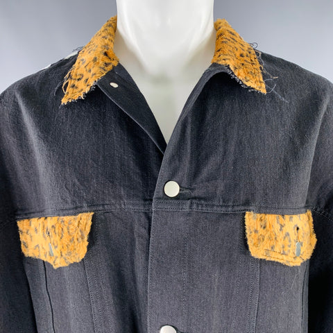 KIDILL Oversized Black Tan Mixed Materials Cotton Jacket