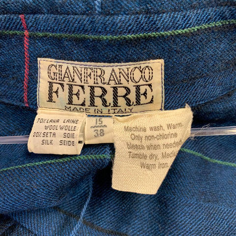 GIANFRANCO FERRE Size S Blue Green Red Plaid Wool Silk Long Sleeve Shirt