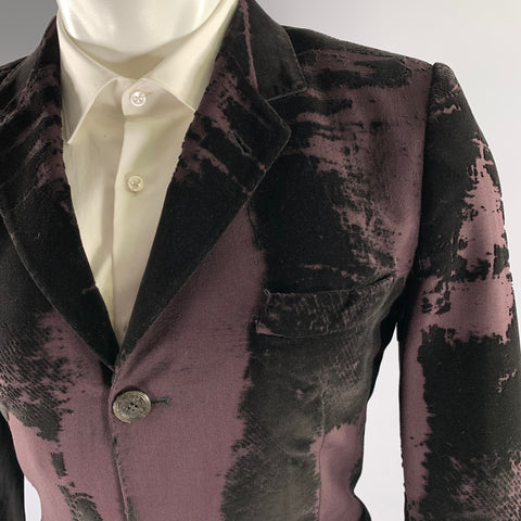 JEAN PAUL GAULTIER Size 38 Black Burgundy Devore Velvet Sport Coat