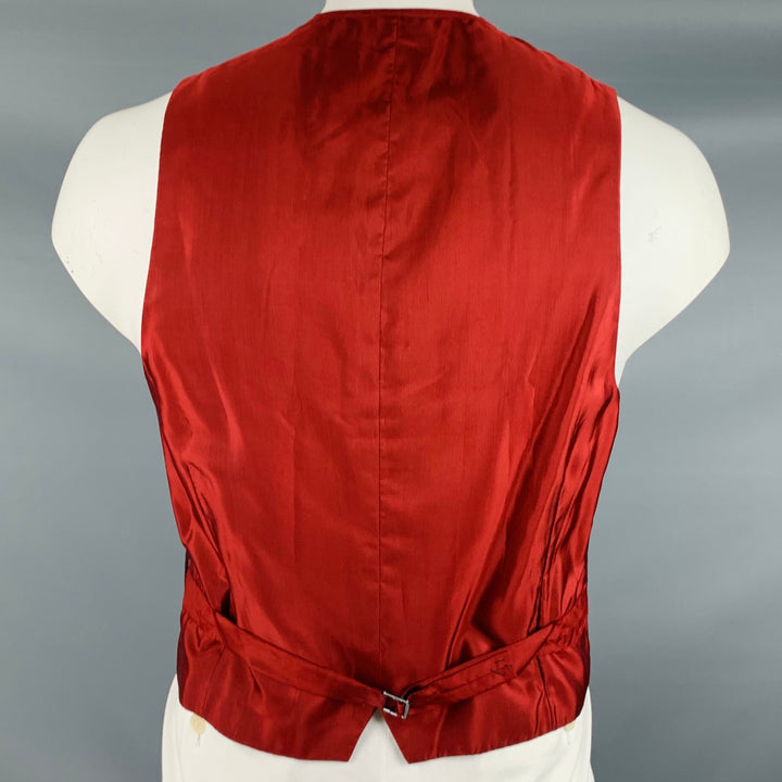 CHARVET Size L Burgundy Black Jacquard Silk Buttoned Vest