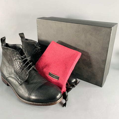 PAUL SMITH Size 12 Black Leather Lace-Up Ankle Boots