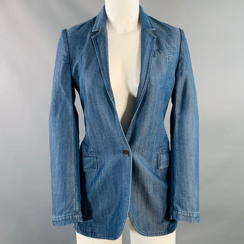 GUCCI Size 2 Blue Lyocell Twill Notch Lapel Single Button Jacket Blazer