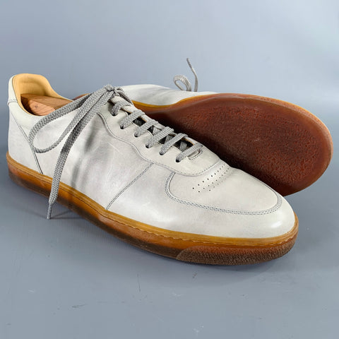BRUNELLO CUCINELLI Size 10 Grey Tan Leather Lace-Up Sneakers