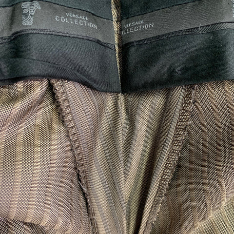 VERSACE COLLECTION Size 44 Brown Taupe Stripe Wool Silk Suit
