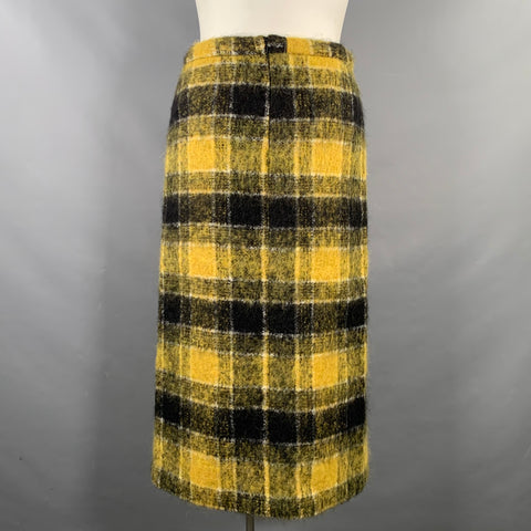 RED VALENTINO Size 8 Yellow Black Wool Blend Plaid Pencil Mid-Calf Skirt