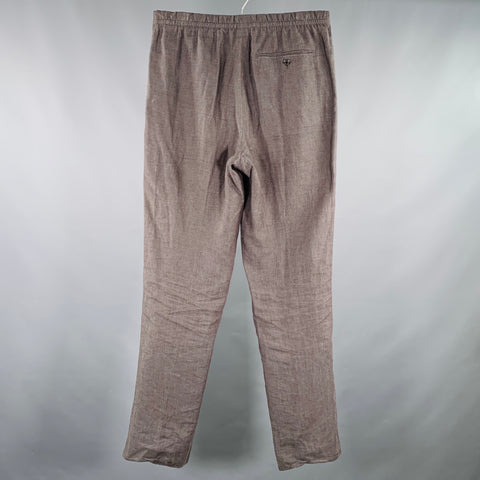 HERMES Size 30 Grey Linen Drawstring Casual Pants