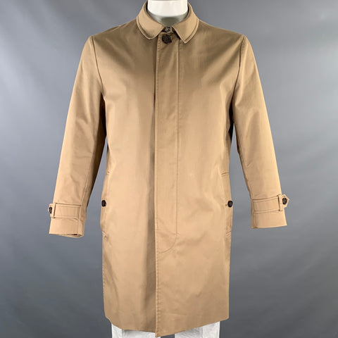 TED BAKER Size L Khaki Solid Cotton  Polyamide Overcoat Coat